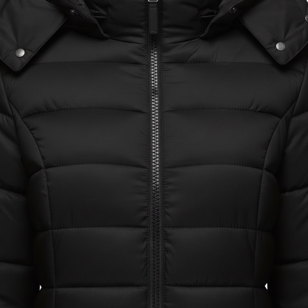 Parka Damen lang gesteppt mit Kapuze – Warme Winterjacke – Detail