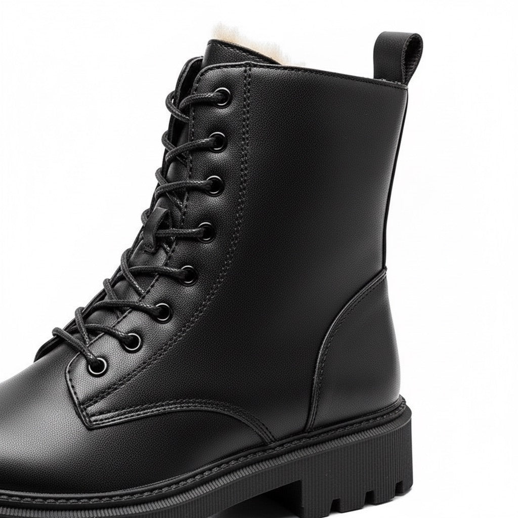 Schnürstiefel Damen gefüttert – Winterboots mit Profilsohle – Detail