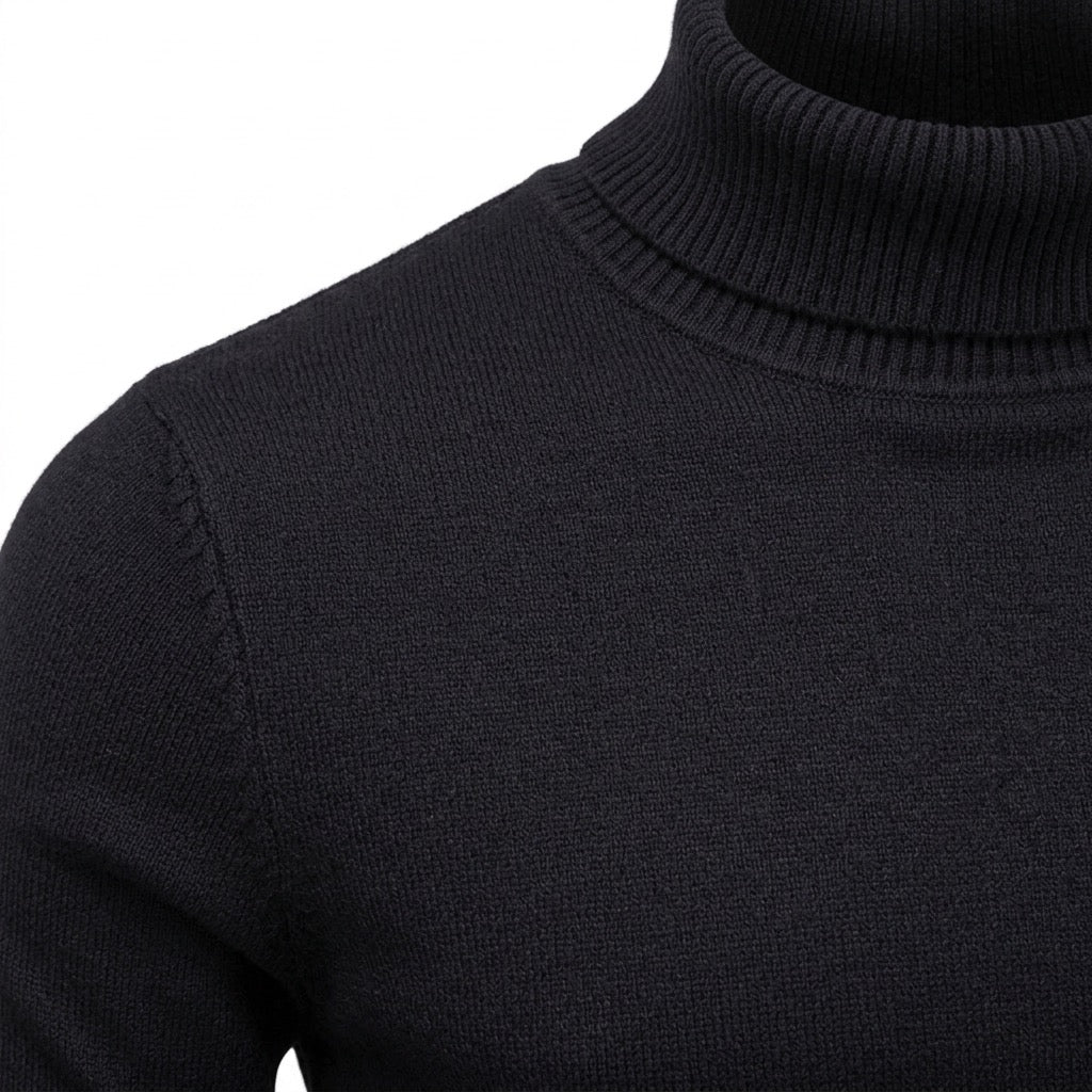Rollkragenpullover Herren Basic – Leichter Strickpullover Slim – Detail