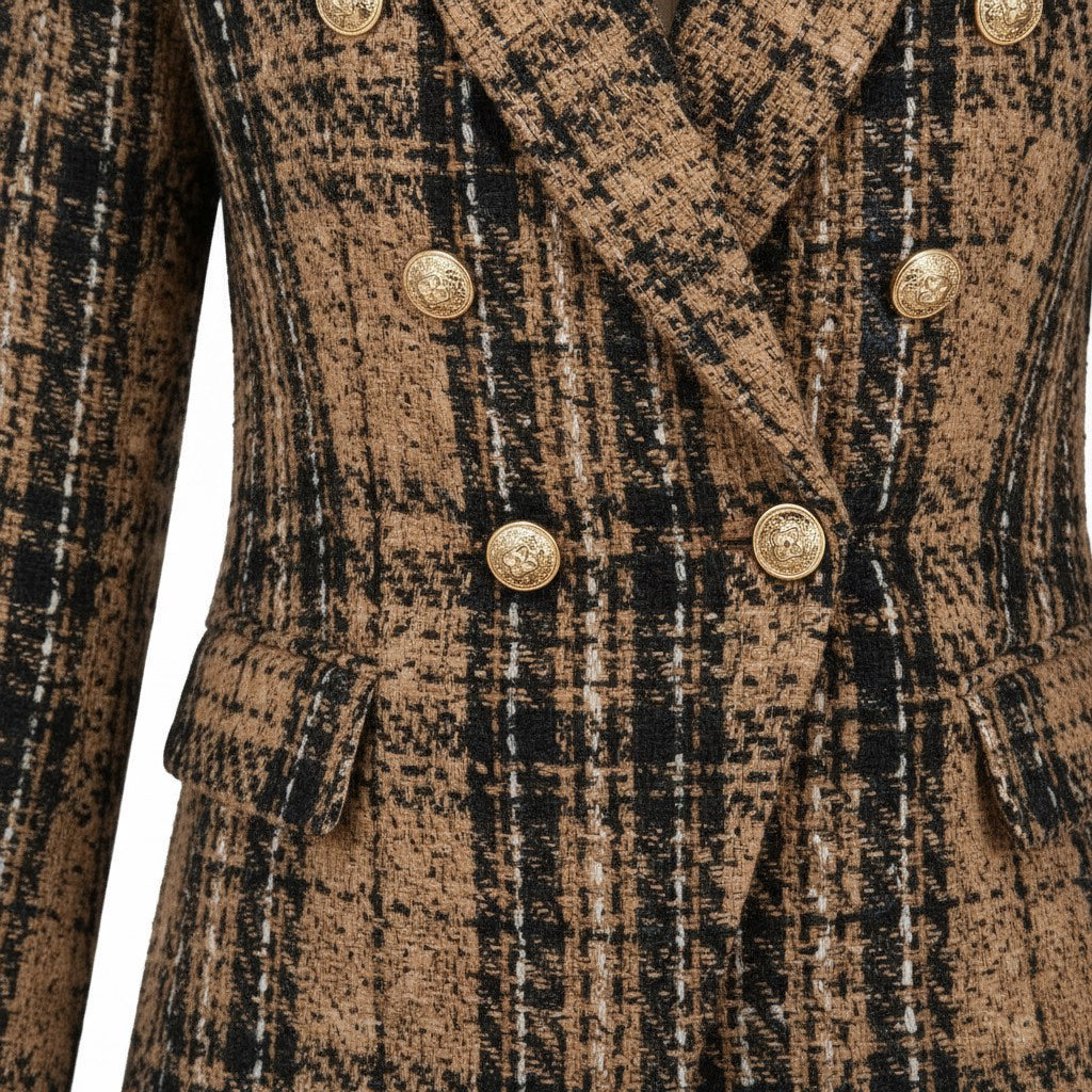 Karierter Blazer Damen – tailliert, zweireihig – Detail