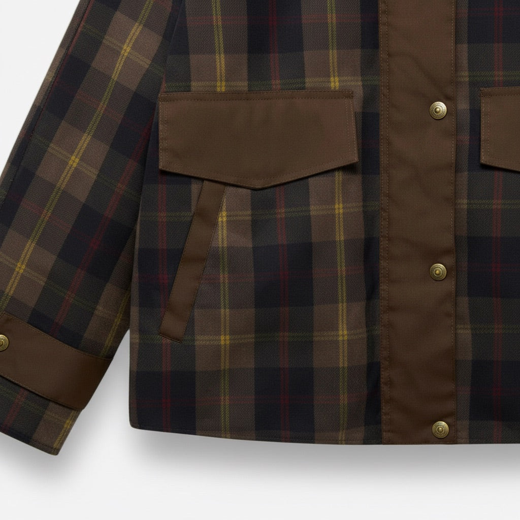 Karierte Jacke Damen mit Kunstfellkragen – Gefütterte Übergangsjacke – Detail