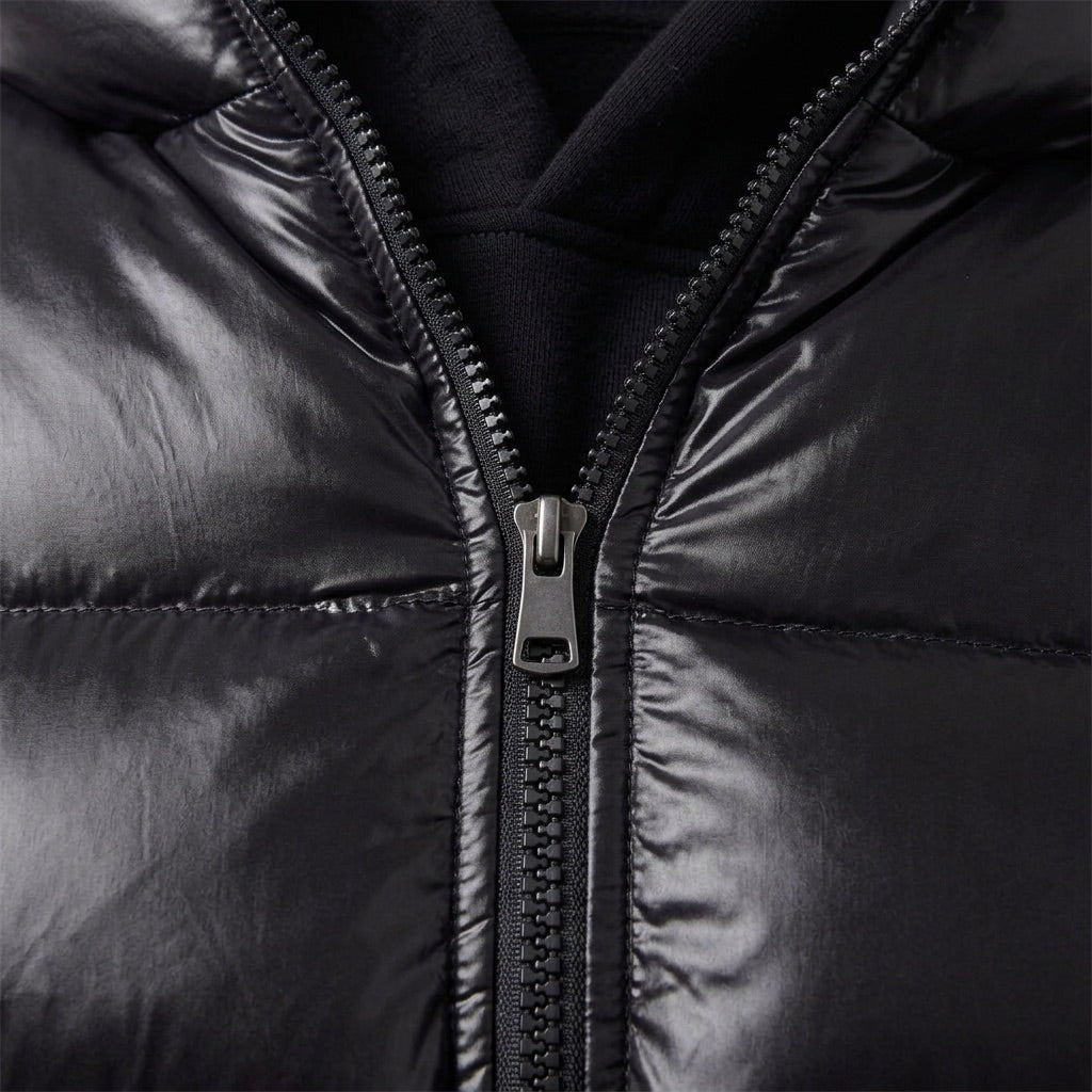 Pufferjacke Herren glänzend mit Kapuze – Warme Winterjacke – Detail