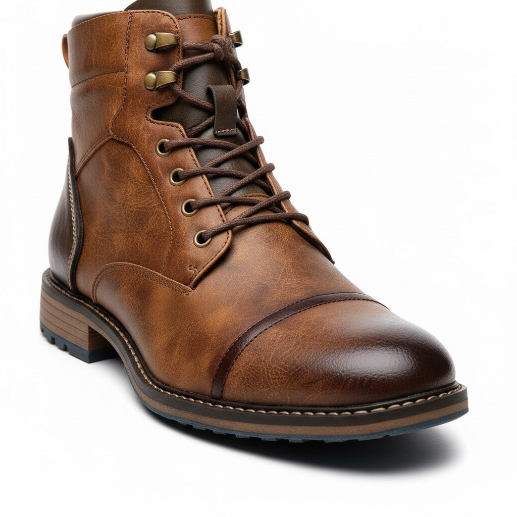 Schnürboots Herren mit Kappe – Stiefeletten in Vintage-Optik – Detail