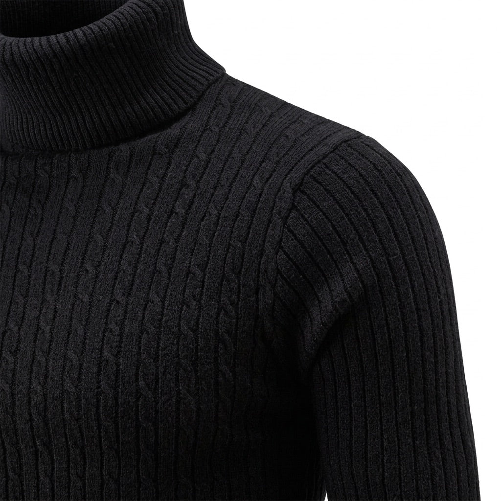 Rollkragenpullover Herren mit Zopfmuster – Warmer Strickpullover – Detail