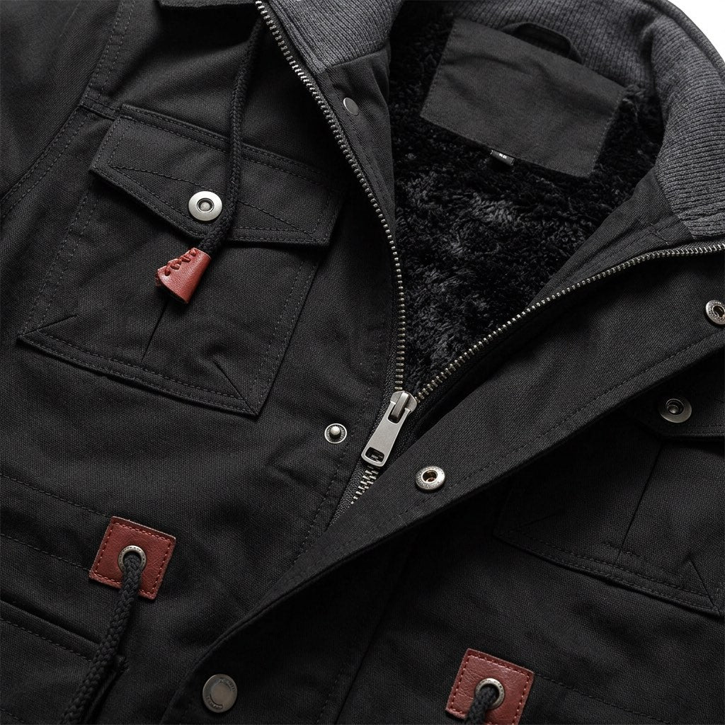 Winterjacke Herren gefüttert mit Kapuze – Field Jacket mit Taschen – Detail