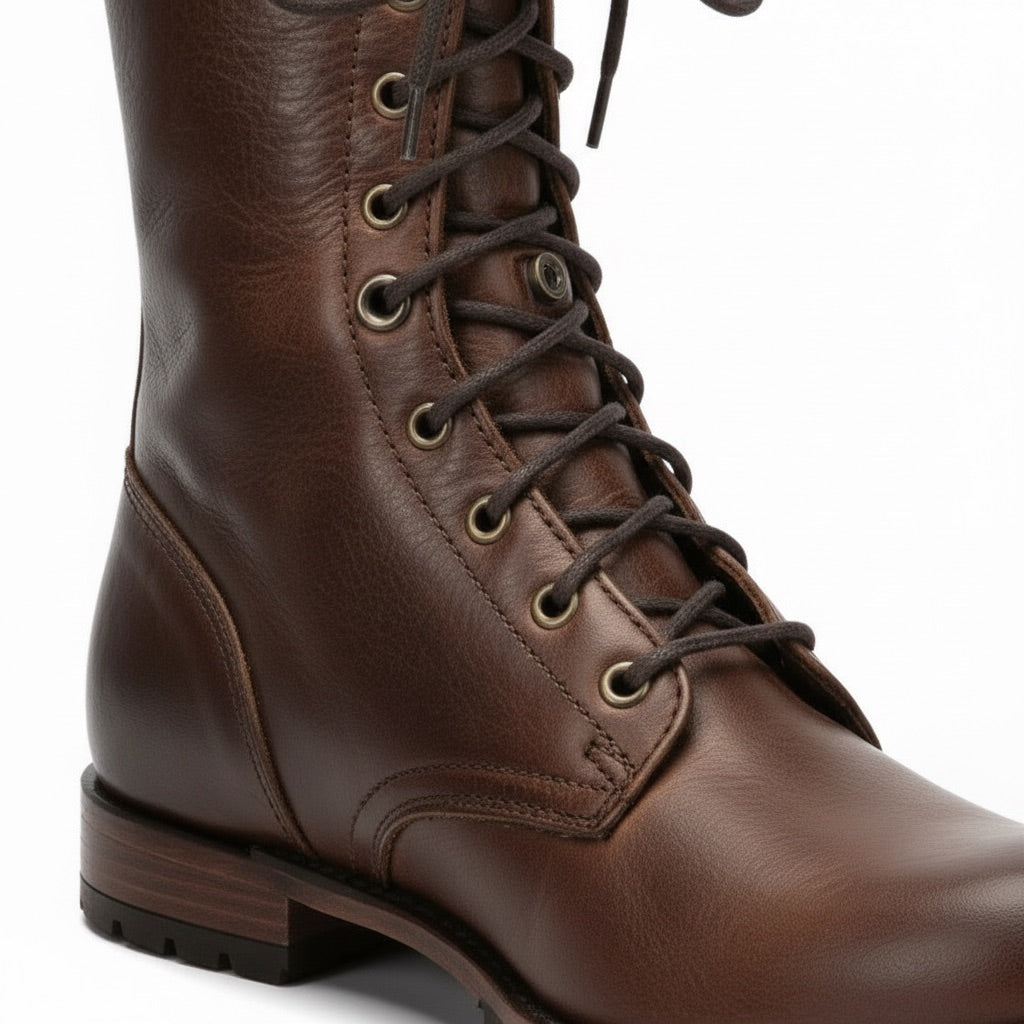 Schnürstiefel Damen Vintage – Hohe Boots mit Profilsohle – Detail