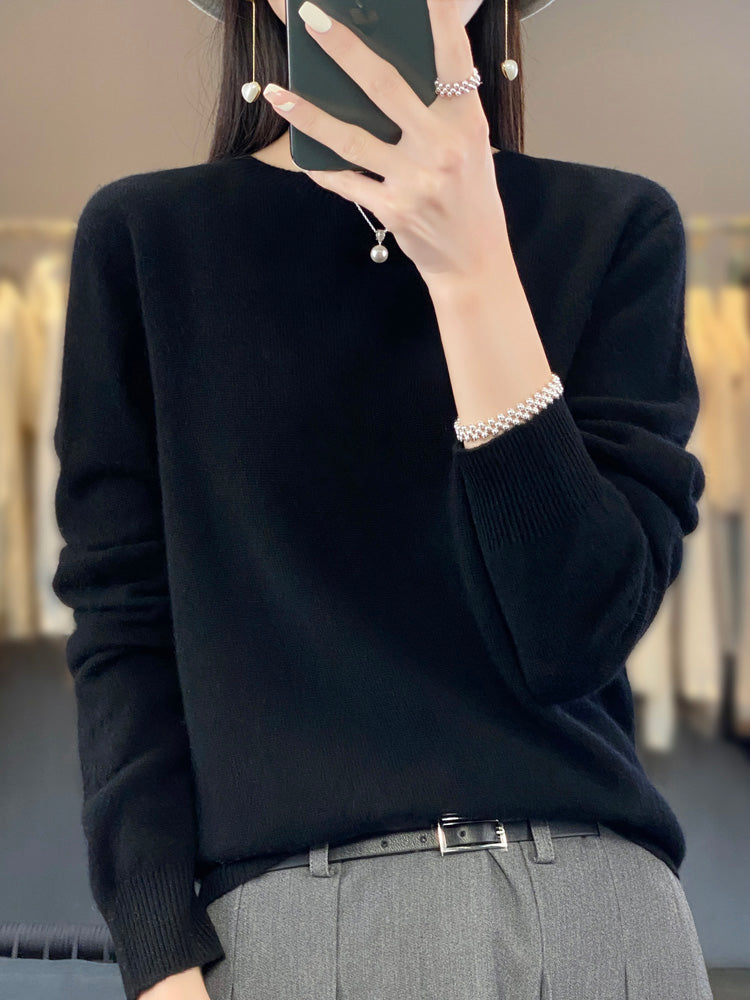 Strickpullover Damen Rundhals in Schwarz