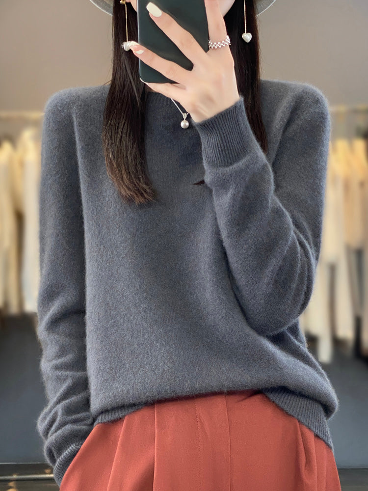 Strickpullover Damen Rundhals in Dunkelgrau