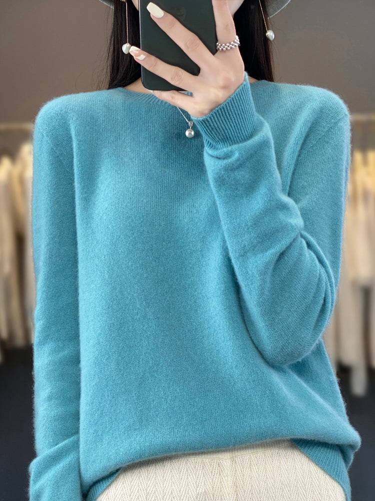 Strickpullover Damen Rundhals in Hellblau