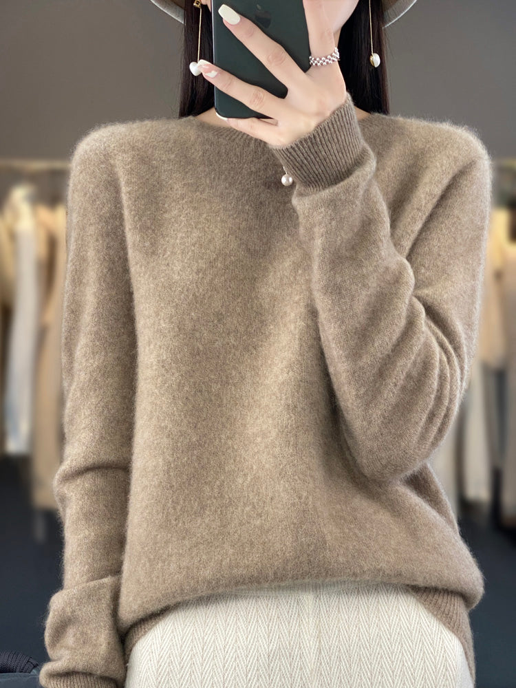 Strickpullover Damen Rundhals in Camel