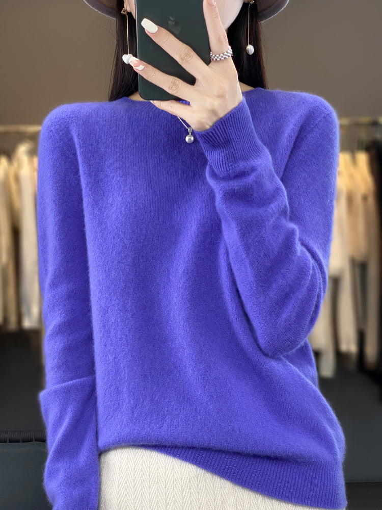 Strickpullover Damen Rundhals in Royalblau