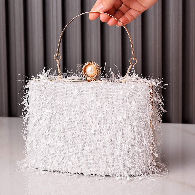 Abendtasche Damen mit Fransen – Weiß