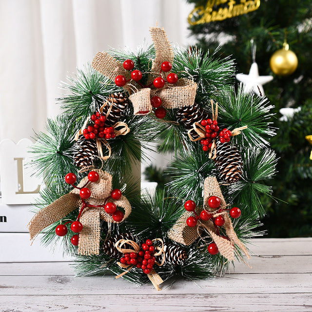Weihnachtskranz 30 cm mit Beeren – Beeren mit Karoschleife