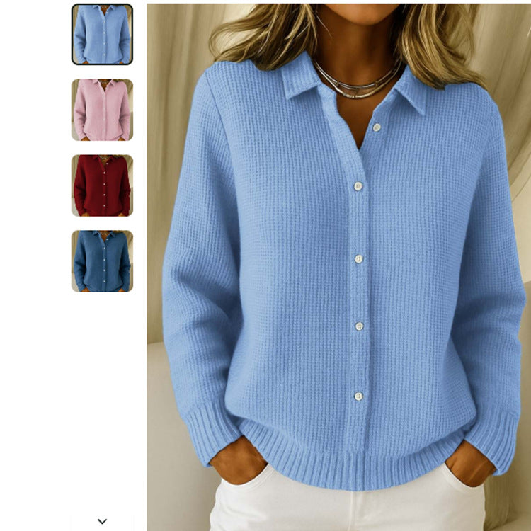 Strickpullover Damen mit Hemdkragen – Himmelblau