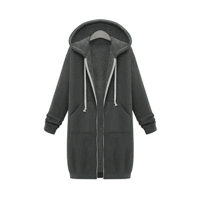 Lange Sweatjacke Damen mit Kapuze – Dunkelgrau