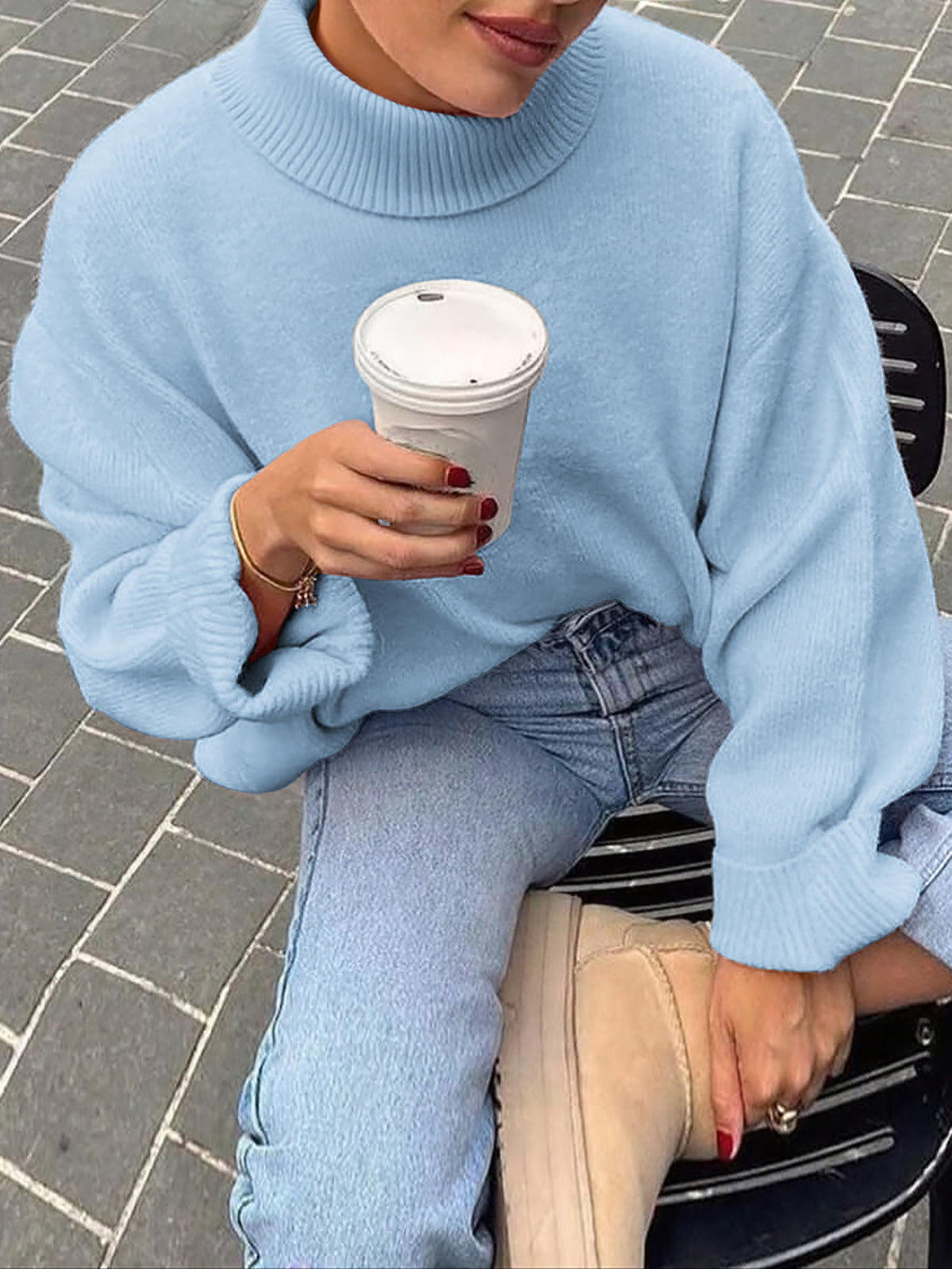 Pullover Damen Rundhals oversized – Hellblau