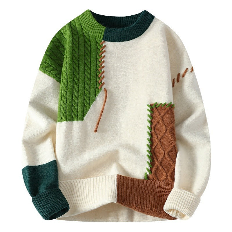 Strickpullover Herren im Patchwork-Design – Grün