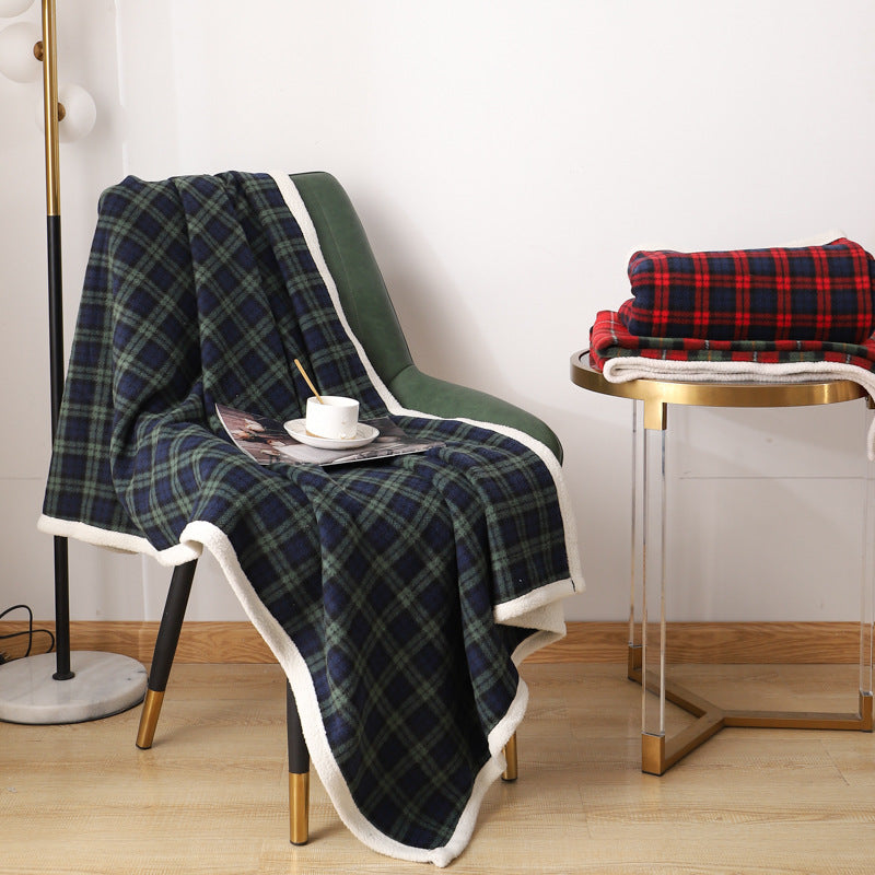 Kuscheldecke kariert mit Sherpa – Grün-Blau kariert