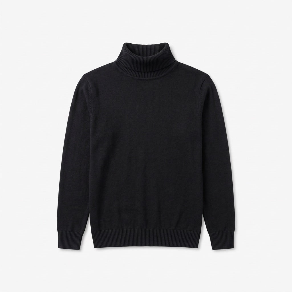 Rollkragenpullover Herren Basic – Leichter Strickpullover Slim – Flatlay