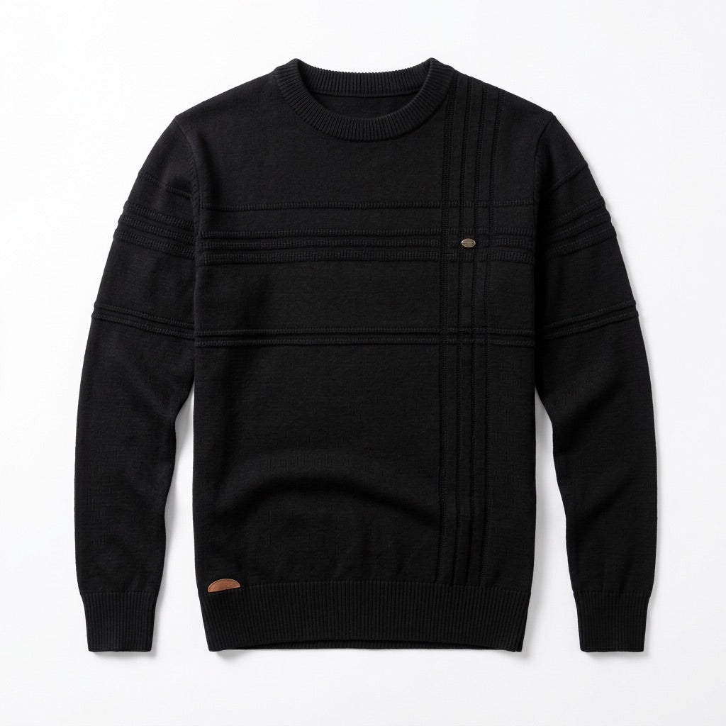 Strickpullover Herren Rundhals – Pullover mit Streifenstruktur – Flatlay