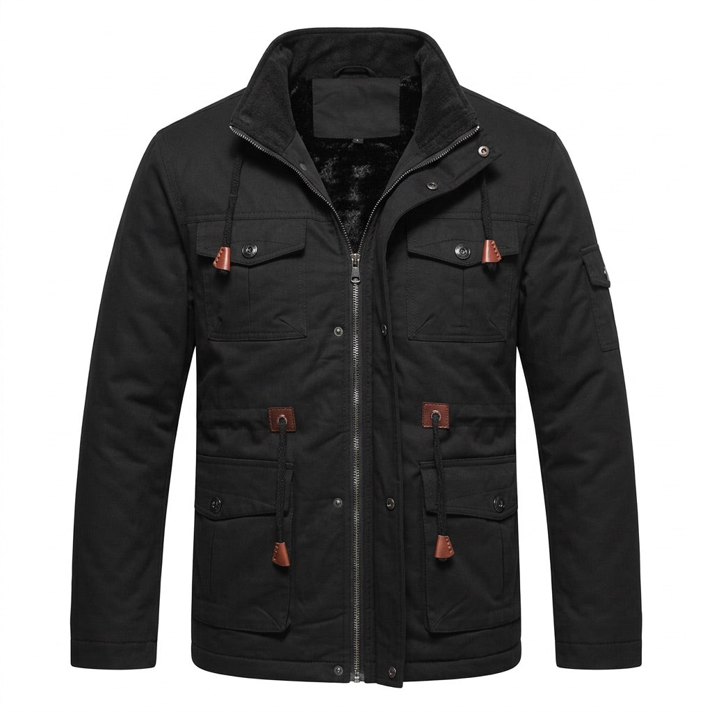 Winterjacke Herren gefüttert mit Kapuze – Field Jacket mit Taschen – Flatlay
