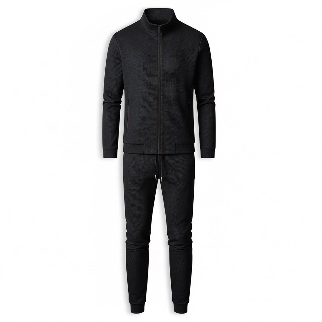 Trainingsanzug Herren mit Stehkragen – Moderner Jogginganzug – Flatlay