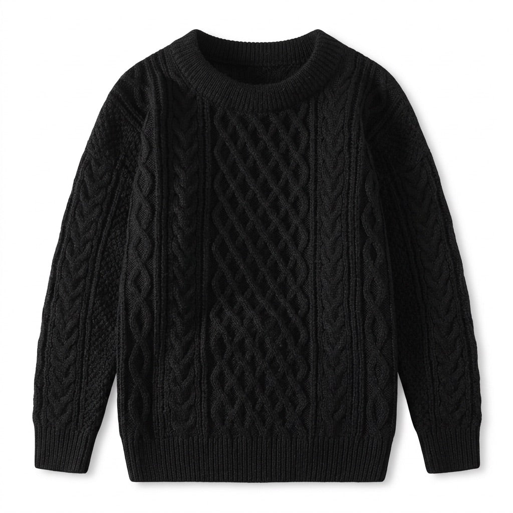 Zopfstrick Pullover Herren Rundhals – Warmer Grobstrick Pullover – Flatlay