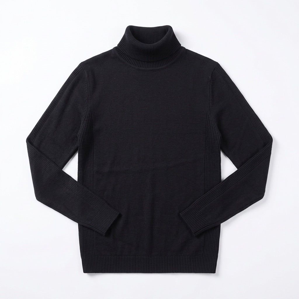 Rollkragenpullover Herren Slim Fit – Feinstrick in vielen Farben – Flatlay