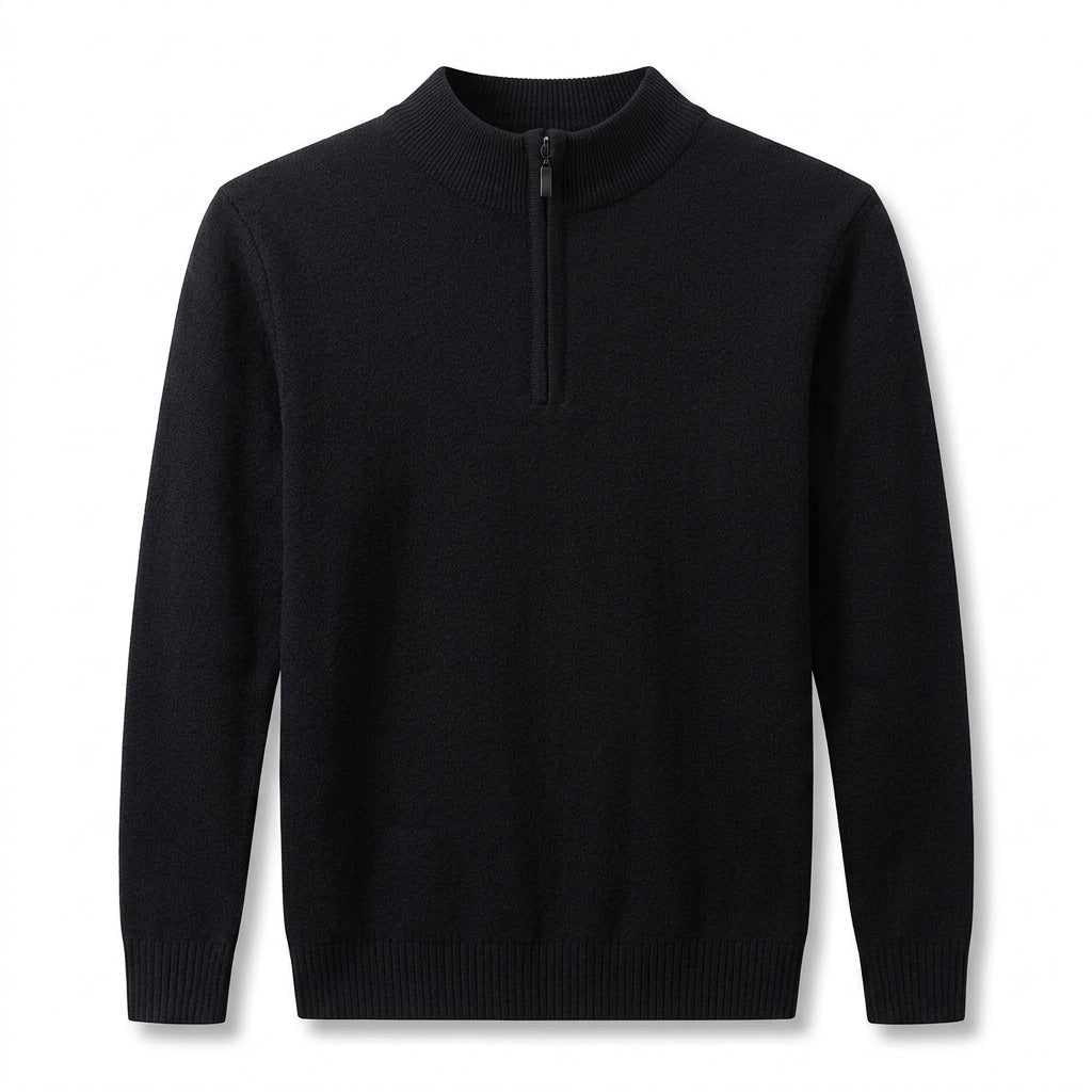 Troyer Pullover Herren – Strick mit Reißverschluss – Flatlay
