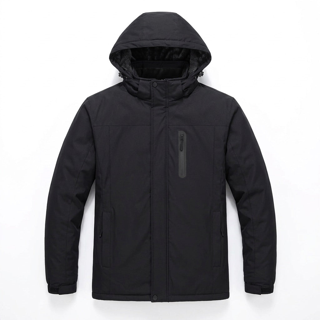 Winterjacke Herren mit Fleecefutter und Kapuze – Outdoor Parka – Flatlay