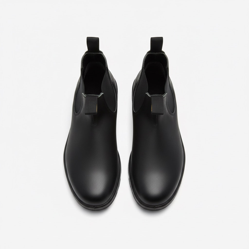 Chelsea Boots Herren gefüttert – Winterstiefeletten mit Profilsohle – Flatlay