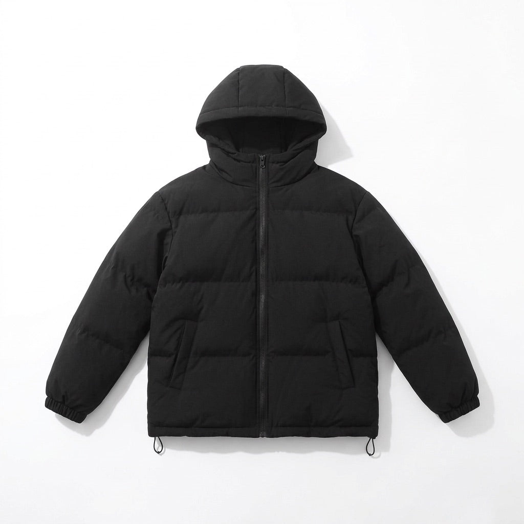 Pufferjacke Herren mit Kapuze – Gesteppte Winterjacke – Flatlay