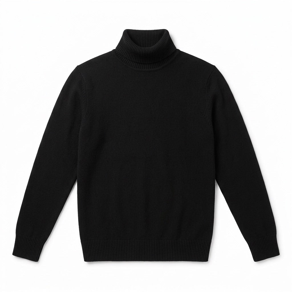 Rollkragenpullover Herren – Klassischer Pullover mit Rippbündchen – Flatlay