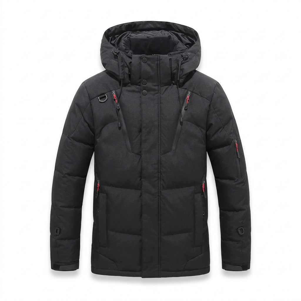 Winterjacke Herren gesteppt mit Kapuze – Warme Pufferjacke – Flatlay