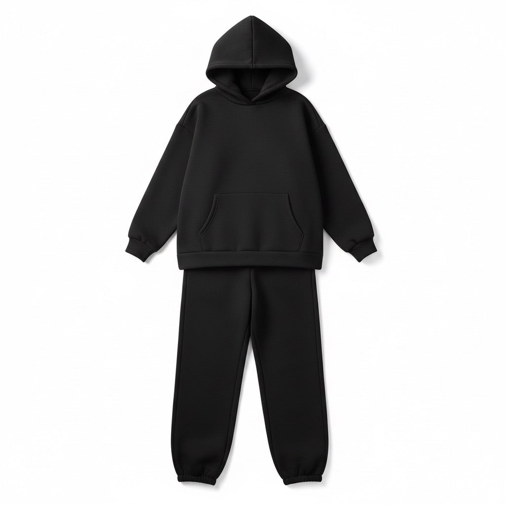 Hausanzug Damen Oversize – Hoodie und Hose als Zweiteiler – Flatlay