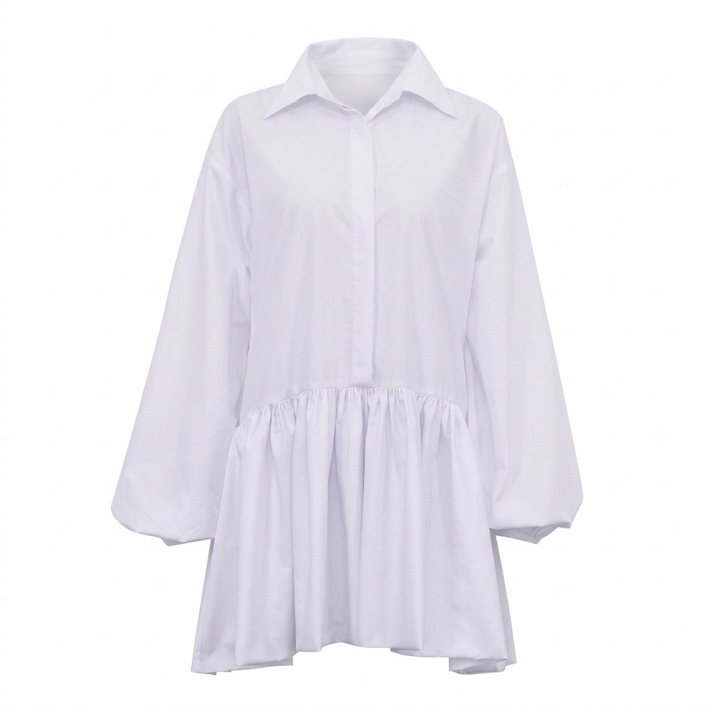 Hemdkleid Damen mit Puffärmeln – Langarm Blusenkleid – Vorderansicht