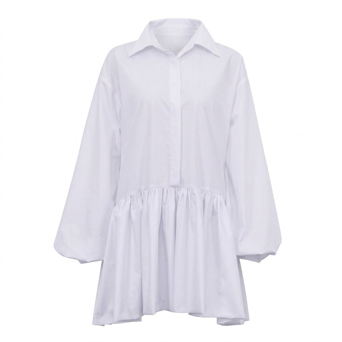 Hemdkleid Damen mit Puffärmeln – Langarm Blusenkleid – Vorderansicht