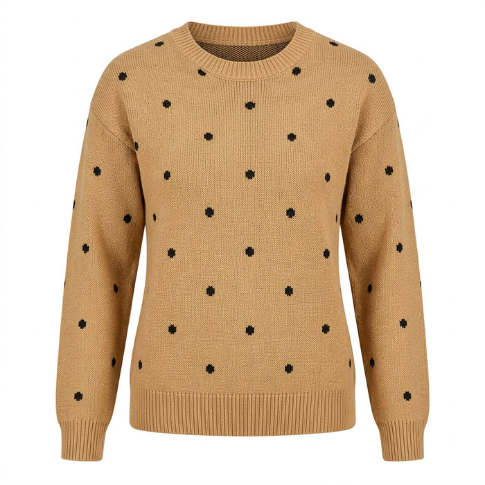 Pullover Damen mit Punkten – Jacquard Strickpullover – Vorderansicht