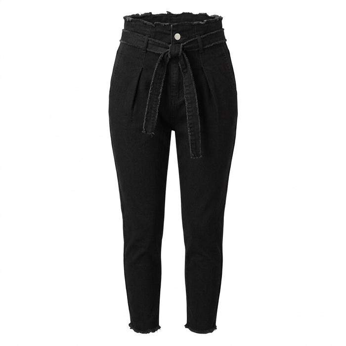 Skinny Jeans Damen High Waist – Röhrenjeans mit Paperbag-Bund – Vorderansicht