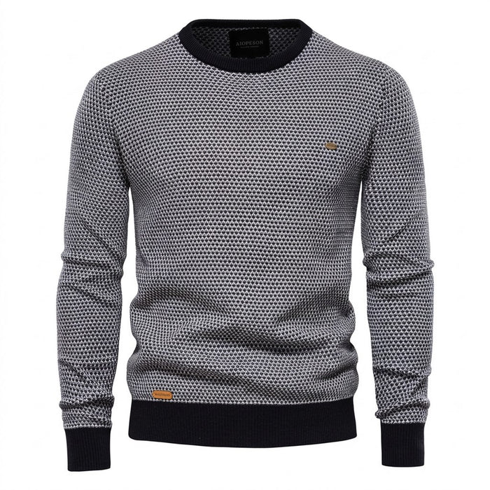 Strukturpullover Herren Rundhals – Pullover mit Kontrastbündchen – Vorderansicht