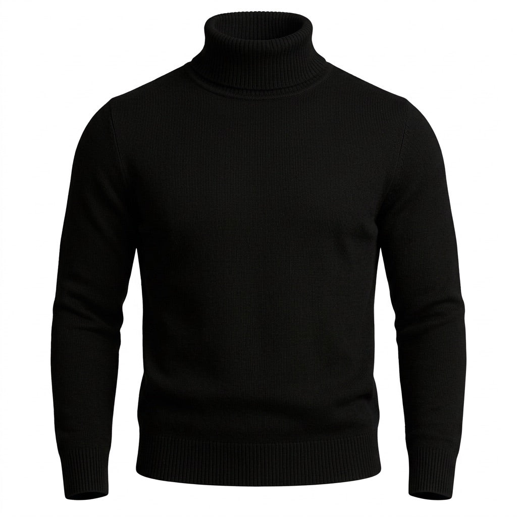 Rollkragenpullover Herren – Klassischer Pullover mit Rippbündchen – Vorderansicht