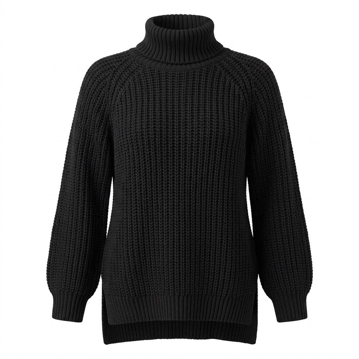 Rollkragenpullover Damen mit Seitenschlitz – Strickpullover – Vorderansicht
