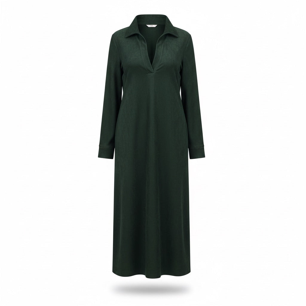 Midikleid Damen in Wildlederoptik – mit Reverskragen – Vorderansicht
