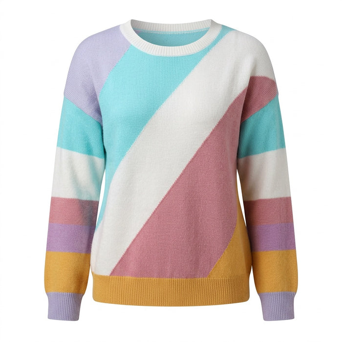 Colorblock Pullover Damen – Strickpullover mit Streifen – Vorderansicht