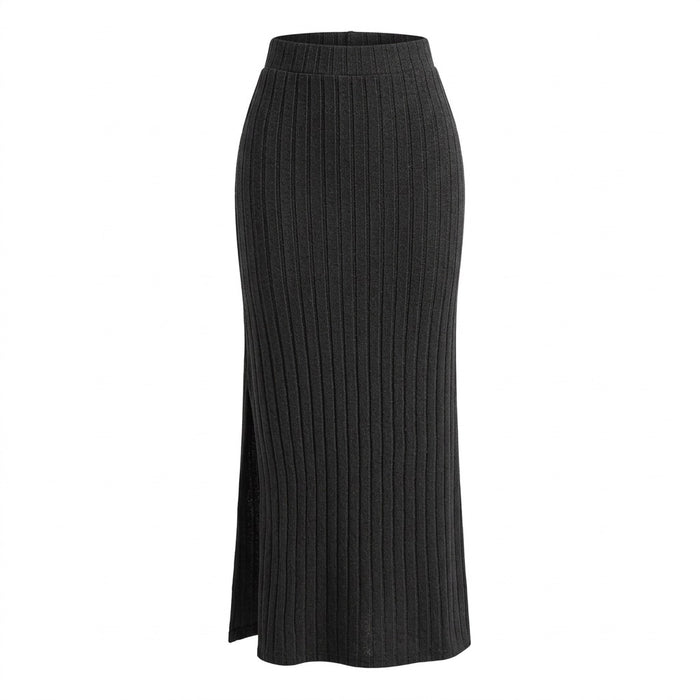 Strick Maxirock Damen mit Schlitz – High Waist Rock – Vorderansicht