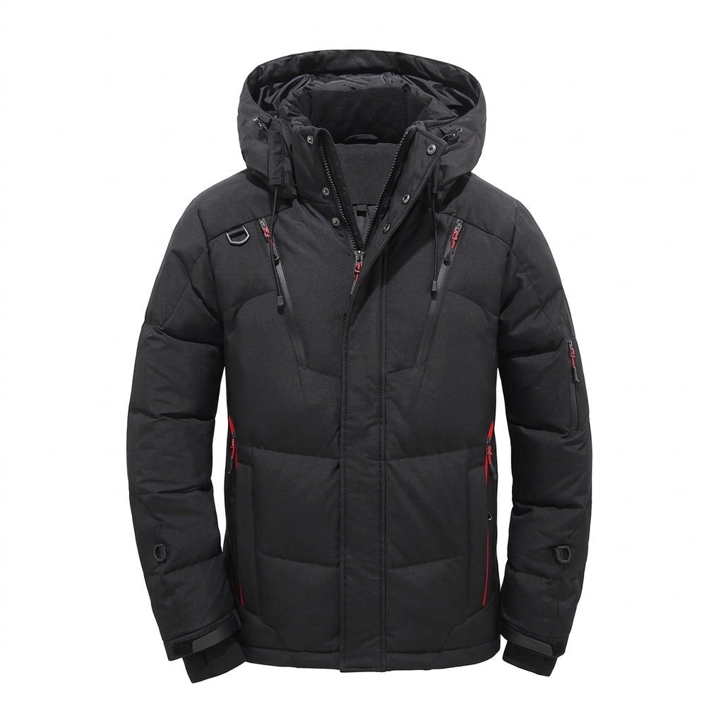 Winterjacke Herren gesteppt mit Kapuze – Warme Pufferjacke – Vorderansicht