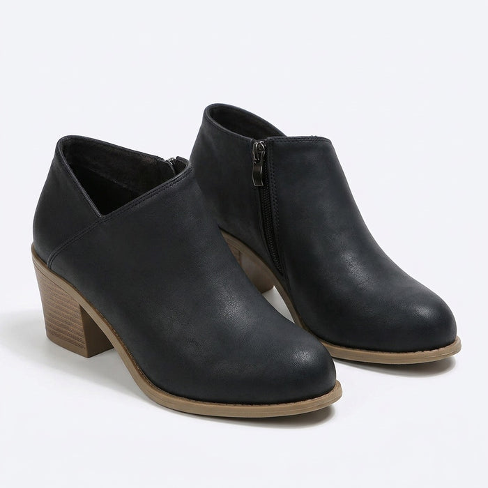 Stiefeletten Damen mit Seitenreißverschluss – Blockabsatz & runde Kappe – Vorderansicht