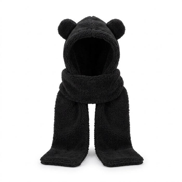 Kapuzenschal Damen Plüsch mit Ohren – Teddy Schal mit Mütze – Vorderansicht