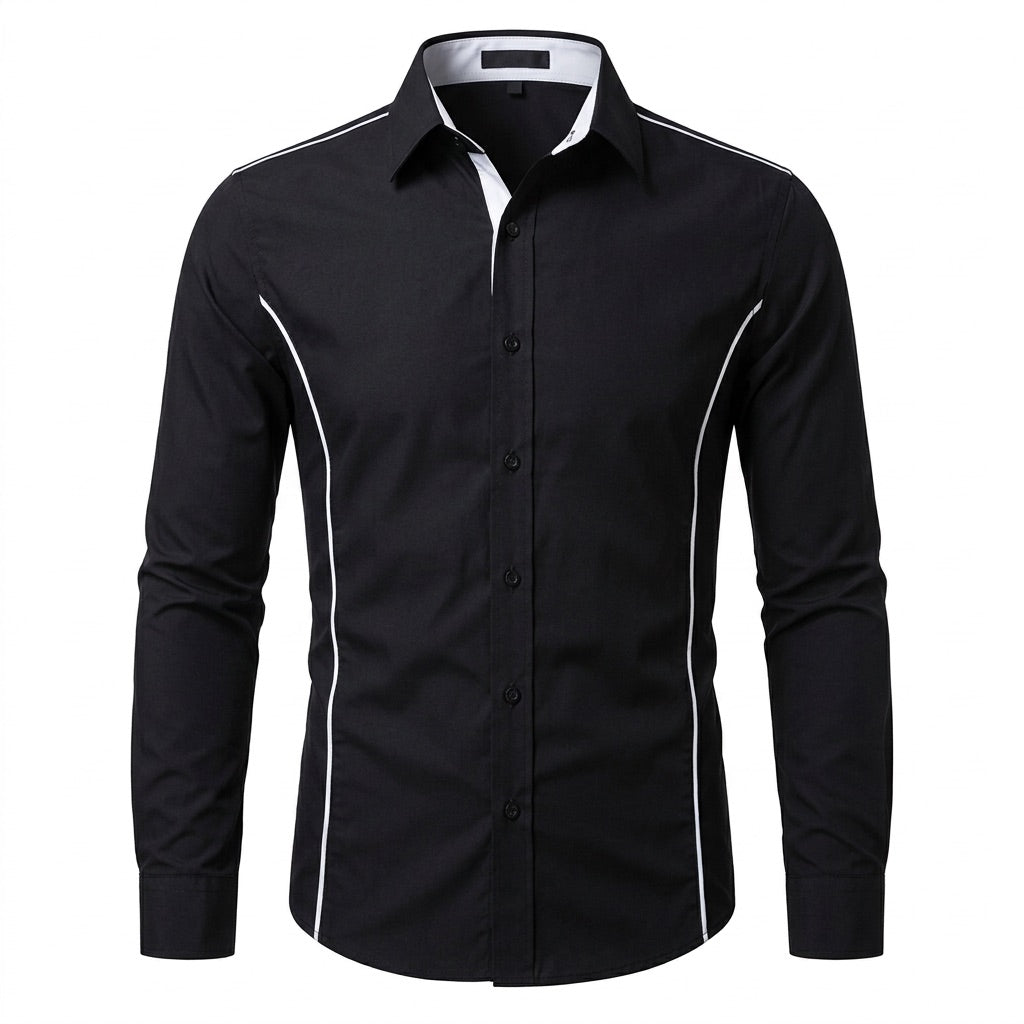 Hemd Herren Slim Fit langarm – Freizeithemd mit Kontrastpaspel – Vorderansicht