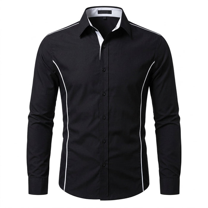 Hemd Herren Slim Fit langarm – Freizeithemd mit Kontrastpaspel – Vorderansicht